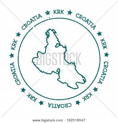 Krk Vector Map. Distressed Travel Stamp With Text Wrapped Around A Circle And Stars. Island Sticker