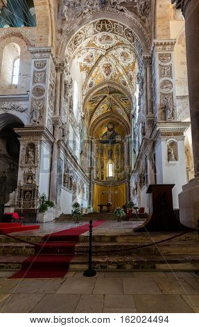 13Th Century Cefalu Cathedral In Cefalu, Sicily, Italy.