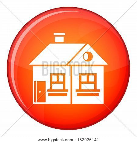 Large single-storey house icon in red circle isolated on white background vector illustration