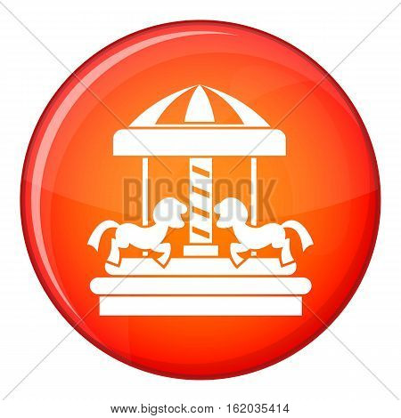 Carousel with horses icon in red circle isolated on white background vector illustration