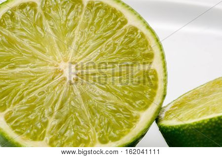 Freshly cut open lime to reveal the compartmentalized structure.