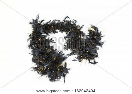 Black Feather Boa With Gold Tinsel Isolated On White Background