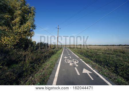 bicycle track in the summer on the nature between the field and forest