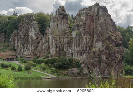 The Externsteine striking sandstone rock formation in the Teutoburg Forest Germany North Rhine Westphalia