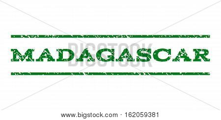 Madagascar watermark stamp. Text caption between horizontal parallel lines with grunge design style. Rubber seal stamp with dirty texture. Vector green color ink imprint on a white background.