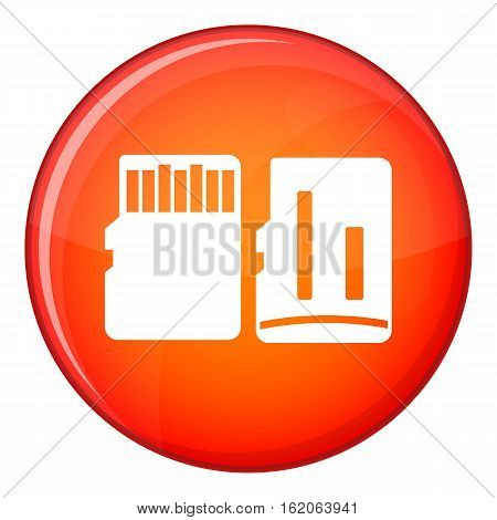 Both sides of SD memory card icon in red circle isolated on white background vector illustration