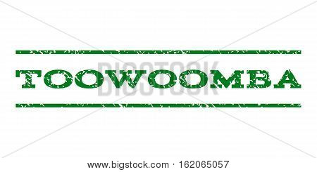 Toowoomba watermark stamp. Text caption between horizontal parallel lines with grunge design style. Rubber seal stamp with unclean texture. Vector green color ink imprint on a white background.