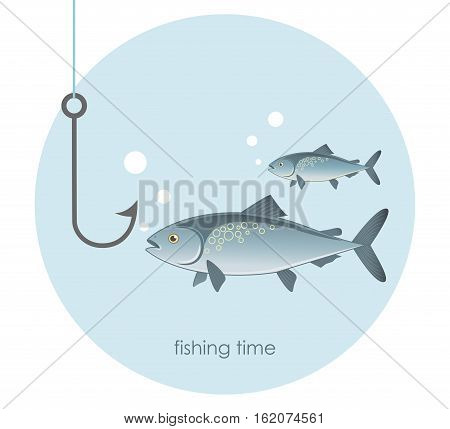 Fishing. Image of fish and a fishing hook. Fishing Time. Vector illustration.