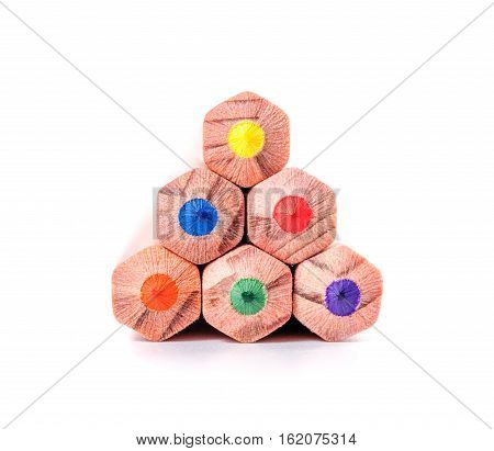 Back to school. Multicolored pencils isolated on white background. Wooden colorful crayons
