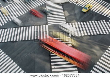Aerial view at crossroad in Ginza, Tokyo, Japan