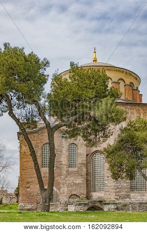 The old hagia irene mosque and museum that's situated in the turkish city of Istanbul.