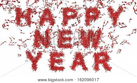 Happy new year made from musical notes