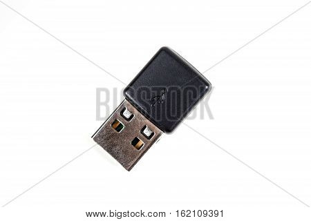Black USB dongle isolated on white background