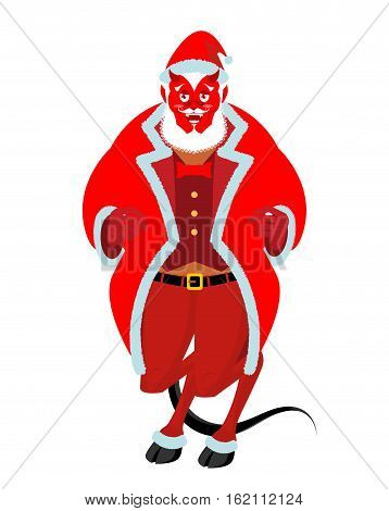 Krampus Satan Santa. Claus Red Demon With Horns. Christmas Monster For Bad Children And Bullies. Fol