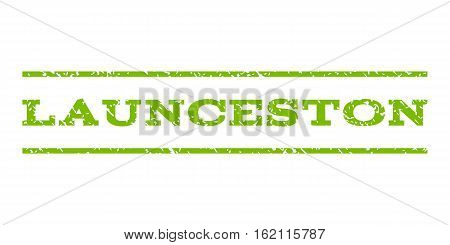Launceston watermark stamp. Text caption between horizontal parallel lines with grunge design style. Rubber seal stamp with unclean texture. Vector eco green color ink imprint on a white background.