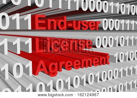 end user license agreement in the form of binary code, 3D illustration