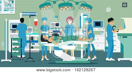 Doctors and nurses were treating a patient in the operating room.