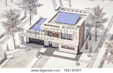 3D Rendering Of Modern Winter House