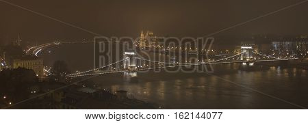 Budapest in the night, the Parliament and the Danube