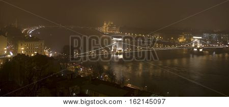 Budapest in the night, the Parliament and the Danube