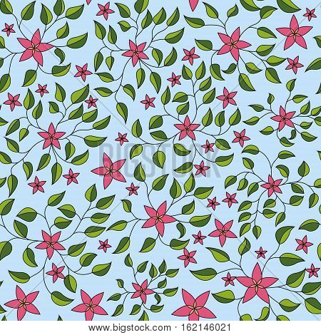Vector little flowers with leaves pattern colorful