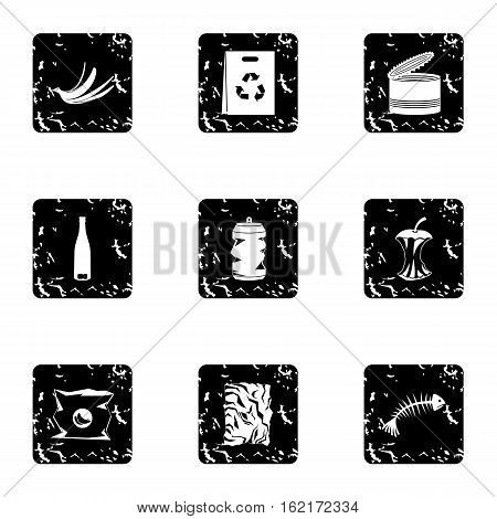 Rubbish icons set. Grunge illustration of 9 rubbish vector icons for web