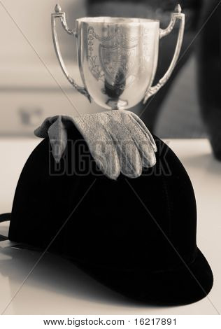 Pferd-Reiter-Helm und gewinnen Trophy
