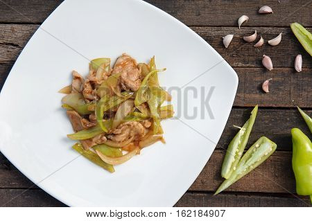 Stir Fried Green Chili with pork Top view