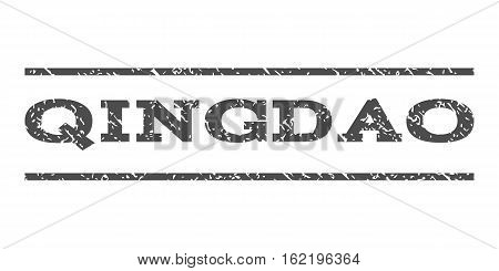 Qingdao watermark stamp. Text tag between horizontal parallel lines with grunge design style. Rubber seal stamp with dust texture. Vector gray color ink imprint on a white background.