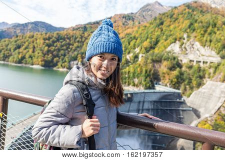 Woman visit Kurobe Dam in Japan