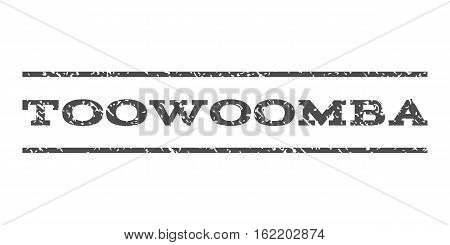 Toowoomba watermark stamp. Text caption between horizontal parallel lines with grunge design style. Rubber seal stamp with dust texture. Vector gray color ink imprint on a white background.