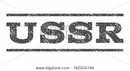 USSR watermark stamp. Text caption between horizontal parallel lines with grunge design style. Rubber seal stamp with dust texture. Vector gray color ink imprint on a white background.