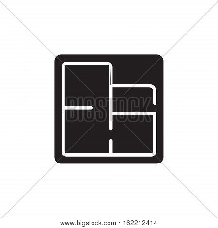 Vector icon or illustration showing appartament or house blue print with room plan in black color style on white background