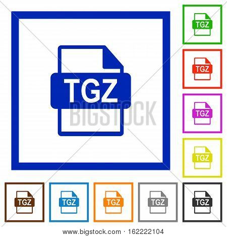 TGZ file format flat color icons in square frames on white background