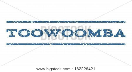 Toowoomba watermark stamp. Text caption between horizontal parallel lines with grunge design style. Rubber seal stamp with dirty texture. Vector cobalt color ink imprint on a white background.