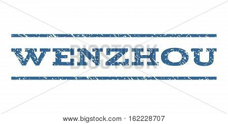 Wenzhou watermark stamp. Text caption between horizontal parallel lines with grunge design style. Rubber seal stamp with dirty texture. Vector cobalt color ink imprint on a white background.