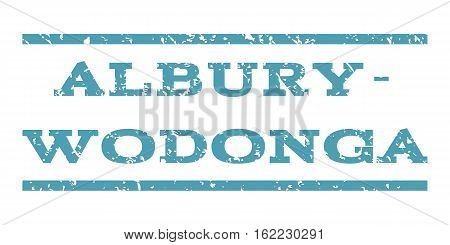 Albury-Wodonga watermark stamp. Text caption between horizontal parallel lines with grunge design style. Rubber seal stamp with scratched texture. Vector cyan color ink imprint on a white background.