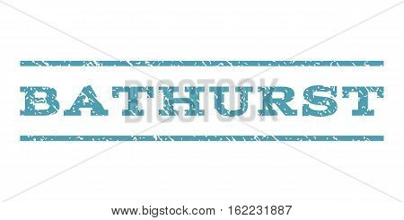 Bathurst watermark stamp. Text caption between horizontal parallel lines with grunge design style. Rubber seal stamp with unclean texture. Vector cyan color ink imprint on a white background.