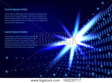 3D illuminated futuristic vector illustration.  Hi-tech Internet texture. Technical abstract background with glowing flash light effect.