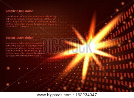 Vector illustration Internet technology concept with binary code.. Hi-tech texture with glowing flash light effect. Digital explosion. Futuristic abstract background.