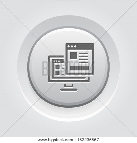 Landing Page Icon. Business and Finance. Isolated Illustration. Desktop with web page. Descktop computer with landing page. Grey Button Design.