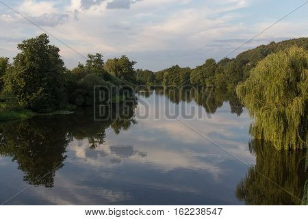 the river naab in Schwandorf in Bavaria on a sunny summer day