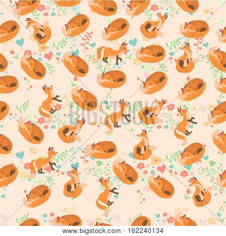 Very high quality original trendy vector seamless pattern with a cute fox