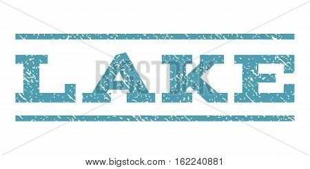 Lake watermark stamp. Text caption between horizontal parallel lines with grunge design style. Rubber seal stamp with scratched texture. Vector cyan color ink imprint on a white background.