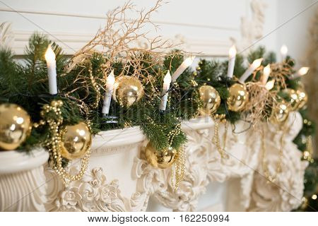 New Year's scenery, fir-tree, toys, candles, jewelry