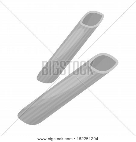 Penne rigate pasta icon in monochrome style isolated on white background. Types of pasta symbol vector illustration.