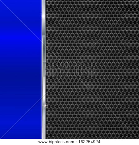 Background of polished red metal and black metal mesh with polished metal strip. Technological background for garages, auto shops and just creativity