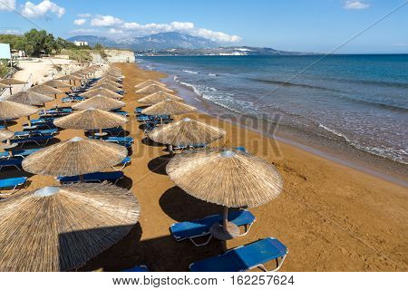 Panoramic view of Xi Beach,beach with red sand in Kefalonia, Ionian islands, Greece