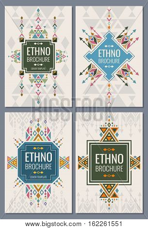 Ethnic, tribal, indian and mexican style brochure vector templates. Ethno booklet brochure with ethno pattern, vintage illustration