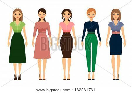 Women dress code romantic style icons on white background. Vector illustration